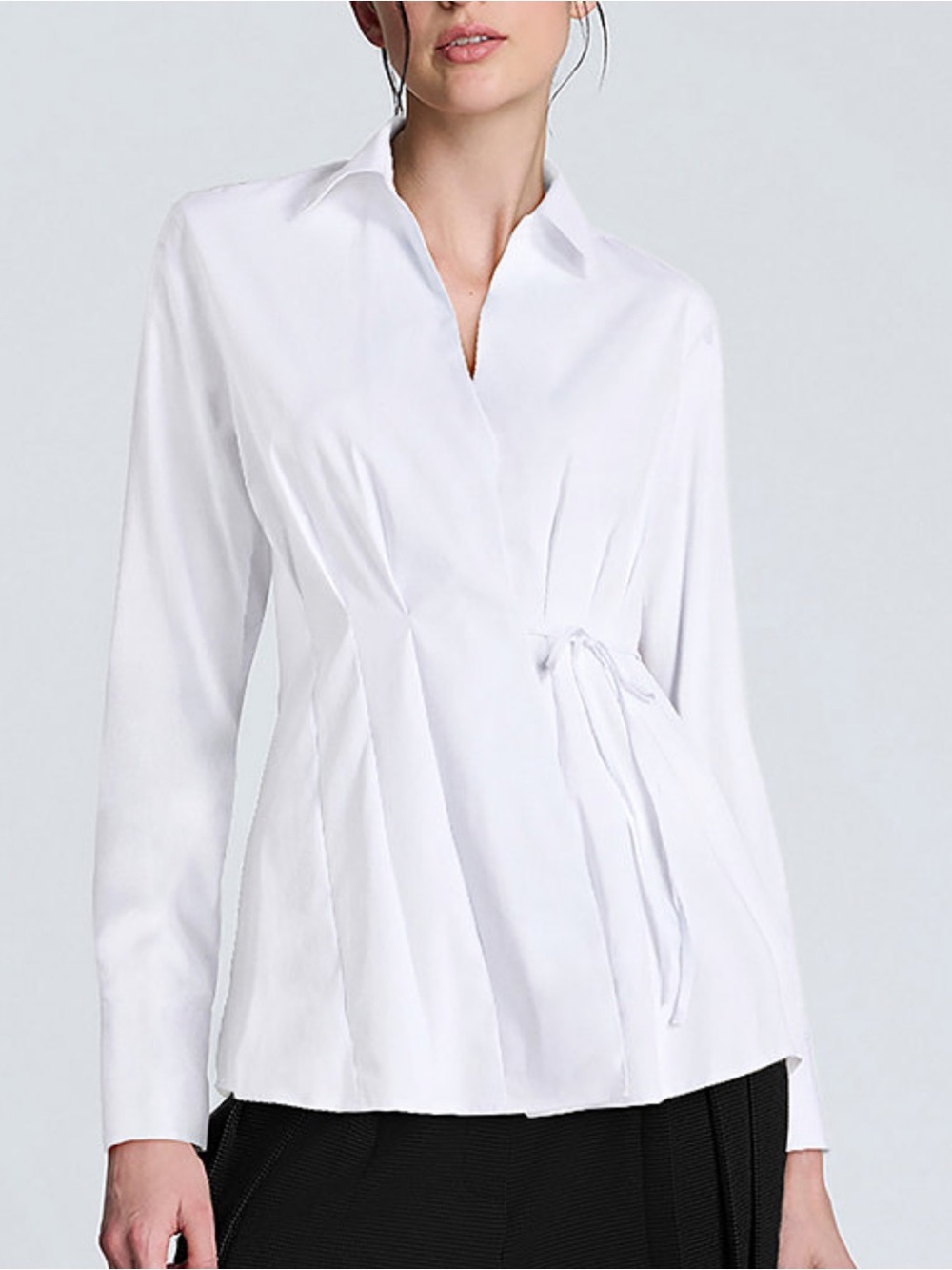 NWT Kenneth Cole Women's Solid Poplin Wrap Y-Neck Tie-Waist Shirt Size Small